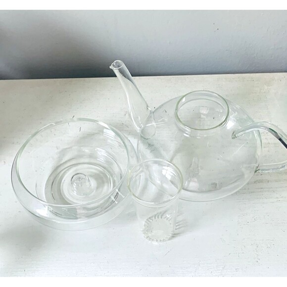 Schott Mainz Jenaer Glas Glass Teapot w/ Infuser &  Warming Base - 1950s Germany - Picture 3 of 6